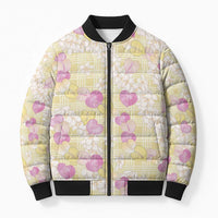 Anthurium Plumeria Lei Pastel Bomber Puffer Jacket Yellow Hawaiian Splendid Palaka