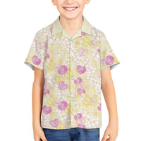 Anthurium Plumeria Lei Pastel Family Matching Off Shoulder Maxi Dress and Hawaiian Shirt Yellow Hawaiian Splendid Palaka LT01 Son's Shirt Yellow - Polynesian Pride