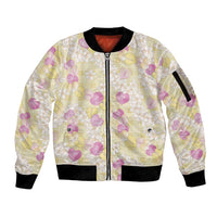 Anthurium Plumeria Lei Pastel Sleeve Zip Bomber Jacket Yellow Hawaiian Splendid Palaka