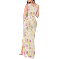 Anthurium Plumeria Lei Pastel Tank Maxi Dress Yellow Hawaiian Splendid Palaka