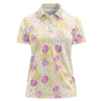 Anthurium Plumeria Lei Pastel Women Polo Shirt Yellow Hawaiian Splendid Palaka
