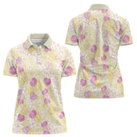 Anthurium Plumeria Lei Pastel Women Polo Shirt Yellow Hawaiian Splendid Palaka