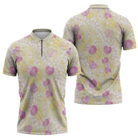 Anthurium Plumeria Lei Pastel Zipper Polo Shirt Yellow Hawaiian Splendid Palaka