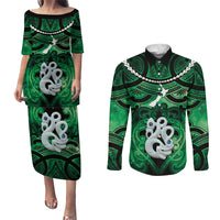 Personalised Maori Matariki Manaia Kakariki Couples Matching Puletasi and Long Sleeve Button Shirt Maori Kowhaiwhai Pattern Galaxy