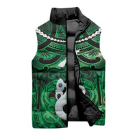 Personalised Maori Matariki Manaia Kakariki Sleeveless Puffer Jacket Maori Kowhaiwhai Pattern Galaxy
