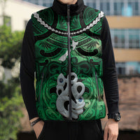 Personalised Maori Matariki Manaia Kakariki Sleeveless Puffer Jacket Maori Kowhaiwhai Pattern Galaxy