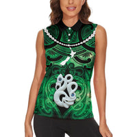Personalised Maori Matariki Manaia Kakariki Women Sleeveless Polo Shirt Maori Kowhaiwhai Pattern Galaxy