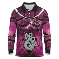 Personalised Maori Matariki Manaia Mawhero Long Sleeve Polo Shirt Maori Kowhaiwhai Pattern Galaxy