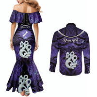Personalised Maori Matariki Manaia Waiporoporo Couples Matching Mermaid Dress and Long Sleeve Button Shirt Maori Kowhaiwhai Pattern Galaxy