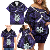 Personalised Maori Matariki Manaia Waiporoporo Family Matching Off Shoulder Short Dress and Hawaiian Shirt Maori Kowhaiwhai Pattern Galaxy LT01 - Polynesian Pride
