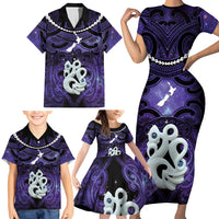Personalised Maori Matariki Manaia Waiporoporo Family Matching Short Sleeve Bodycon Dress and Hawaiian Shirt Maori Kowhaiwhai Pattern Galaxy LT01 - Polynesian Pride