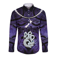 Personalised Maori Matariki Manaia Waiporoporo Long Sleeve Button Shirt Maori Kowhaiwhai Pattern Galaxy