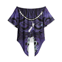 Personalised Maori Matariki Manaia Waiporoporo Off Shoulder Wrap Waist Top Maori Kowhaiwhai Pattern Galaxy LT01 Purple - Polynesian Pride