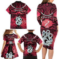 Personalised Maori Matariki Manaia Whero Family Matching Long Sleeve Bodycon Dress and Hawaiian Shirt Maori Kowhaiwhai Pattern Galaxy LT01 - Polynesian Pride