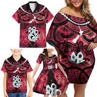 Personalised Maori Matariki Manaia Whero Family Matching Off Shoulder Short Dress and Hawaiian Shirt Maori Kowhaiwhai Pattern Galaxy LT01 - Polynesian Pride