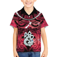 Personalised Maori Matariki Manaia Whero Family Matching Off Shoulder Short Dress and Hawaiian Shirt Maori Kowhaiwhai Pattern Galaxy LT01 Son's Shirt Red - Polynesian Pride