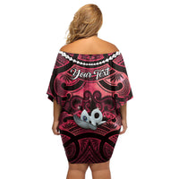 Personalised Maori Matariki Manaia Whero Off Shoulder Short Dress Maori Kowhaiwhai Pattern Galaxy