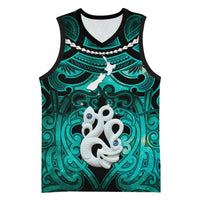 Personalised Maori Matariki Manaia Turquoise Basketball Jersey Maori Kowhaiwhai Pattern Galaxy