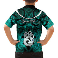 Personalised Maori Matariki Manaia Turquoise Family Matching Off The Shoulder Long Sleeve Dress and Hawaiian Shirt Maori Kowhaiwhai Pattern Galaxy LT01 - Polynesian Pride
