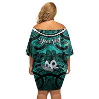 Personalised Maori Matariki Manaia Turquoise Family Matching Off Shoulder Short Dress and Hawaiian Shirt Maori Kowhaiwhai Pattern Galaxy LT01 - Polynesian Pride