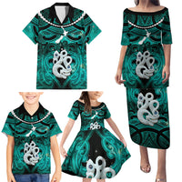 Personalised Maori Matariki Manaia Turquoise Family Matching Puletasi and Hawaiian Shirt Maori Kowhaiwhai Pattern Galaxy LT01 - Polynesian Pride