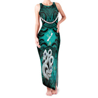 Personalised Maori Matariki Manaia Turquoise Family Matching Tank Maxi Dress and Hawaiian Shirt Maori Kowhaiwhai Pattern Galaxy LT01 Mom's Dress Turquoise - Polynesian Pride