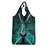 Maori Matariki Manaia Turquoise Grocery Bag Maori Kowhaiwhai Pattern Galaxy