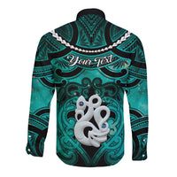 Personalised Maori Matariki Manaia Turquoise Long Sleeve Button Shirt Maori Kowhaiwhai Pattern Galaxy
