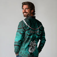 Personalised Maori Matariki Manaia Turquoise Long Sleeve Polo Shirt Maori Kowhaiwhai Pattern Galaxy