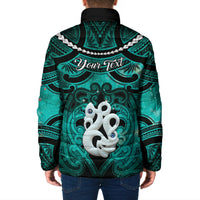Personalised Maori Matariki Manaia Turquoise Padded Jacket Maori Kowhaiwhai Pattern Galaxy