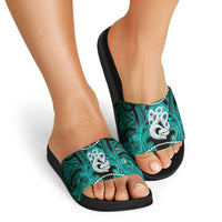 Maori Matariki Manaia Turquoise Slide Sandals Maori Kowhaiwhai Pattern Galaxy