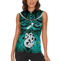 Personalised Maori Matariki Manaia Turquoise Women Sleeveless Polo Shirt Maori Kowhaiwhai Pattern Galaxy