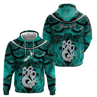 Personalised Maori Matariki Manaia Turquoise Zip Hoodie Maori Kowhaiwhai Pattern Galaxy