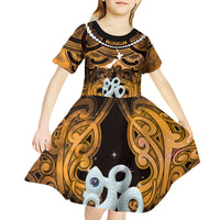Personalised Maori Matariki Manaia Kowhai Kid Short Sleeve Dress Maori Kowhaiwhai Pattern Galaxy
