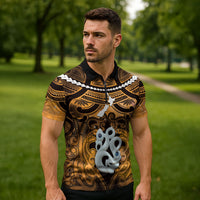 Personalised Maori Matariki Manaia Kowhai Zipper Polo Shirt Maori Kowhaiwhai Pattern Galaxy