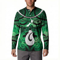 Personalised Maori Matariki Hei Matau Kakariki Button Sweatshirt Maori Kowhaiwhai Pattern Galaxy