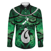 Personalised Maori Matariki Hei Matau Kakariki Family Matching Long Sleeve Bodycon Dress and Hawaiian Shirt Maori Kowhaiwhai Pattern Galaxy LT01 Dad's Shirt - Long Sleeve Green - Polynesian Pride