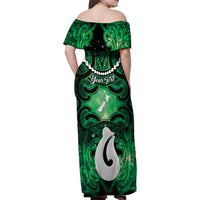 Personalised Maori Matariki Hei Matau Kakariki Family Matching Off Shoulder Maxi Dress and Hawaiian Shirt Maori Kowhaiwhai Pattern Galaxy LT01 - Polynesian Pride