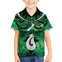 Personalised Maori Matariki Hei Matau Kakariki Family Matching Tank Maxi Dress and Hawaiian Shirt Maori Kowhaiwhai Pattern Galaxy LT01 Son's Shirt Green - Polynesian Pride