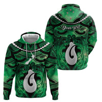 Personalised Maori Matariki Hei Matau Kakariki Zip Hoodie Maori Kowhaiwhai Pattern Galaxy