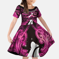 Personalised Maori Matariki Hei Matau Mawhero Family Matching Long Sleeve Bodycon Dress and Hawaiian Shirt Maori Kowhaiwhai Pattern Galaxy LT01 Daughter's Dress Pink - Polynesian Pride