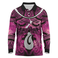 Personalised Maori Matariki Hei Matau Mawhero Long Sleeve Polo Shirt Maori Kowhaiwhai Pattern Galaxy