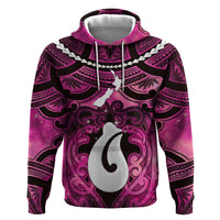 Personalised Maori Matariki Hei Matau Mawhero Zip Hoodie Maori Kowhaiwhai Pattern Galaxy LT01 Pullover Hoodie Pink - Polynesian Pride