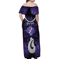 Personalised Maori Matariki Hei Matau Waiporoporo Family Matching Off Shoulder Maxi Dress and Hawaiian Shirt Maori Kowhaiwhai Pattern Galaxy LT01 - Polynesian Pride