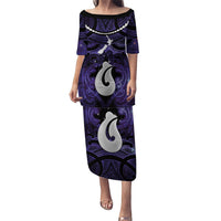 Personalised Maori Matariki Hei Matau Waiporoporo Family Matching Puletasi and Hawaiian Shirt Maori Kowhaiwhai Pattern Galaxy LT01 Mom's Dress Purple - Polynesian Pride