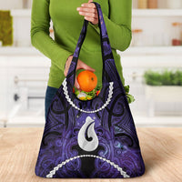 Maori Matariki Hei Matau Waiporoporo Grocery Bag Maori Kowhaiwhai Pattern Galaxy