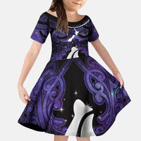 Personalised Maori Matariki Hei Matau Waiporoporo Kid Short Sleeve Dress Maori Kowhaiwhai Pattern Galaxy