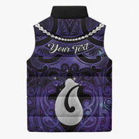 Personalised Maori Matariki Hei Matau Waiporoporo Sleeveless Puffer Jacket Maori Kowhaiwhai Pattern Galaxy