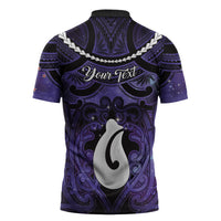 Personalised Maori Matariki Hei Matau Waiporoporo Zipper Polo Shirt Maori Kowhaiwhai Pattern Galaxy