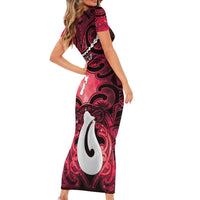 Personalised Maori Matariki Hei Matau Whero Short Sleeve Bodycon Dress Maori Kowhaiwhai Pattern Galaxy
